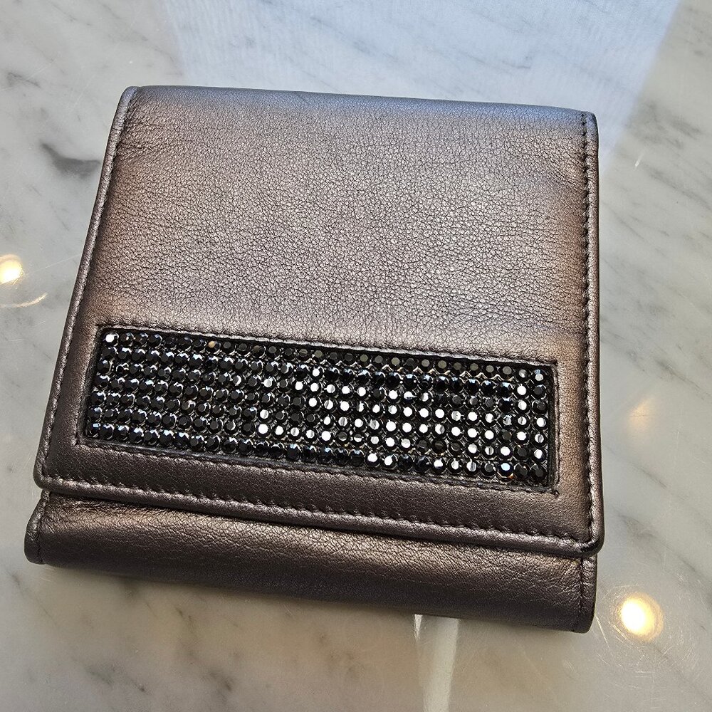 Swarovski Vintage NWOT Tri-Fold Leather Wallet in Champagne with Crystals